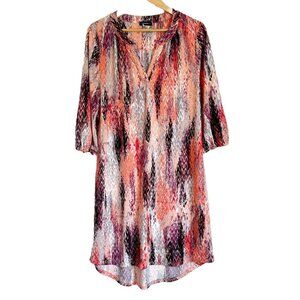 Cocomo Womens 1X Chevron Shirt Dress 3/4 Sleeves Knee Length Multicolor Resort